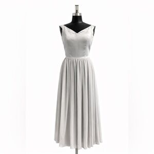 Grey Bridesmaid Chiffon Gown – Size 2 (Fits 2–4) – $87